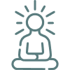 Line drawing of a person sitting cross-legged in a meditative pose, with rays emanating from their head, symbolizing mindfulness, meditation, or enlightenment.