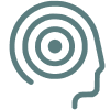 A simple outline of a human head in profile with concentric circles inside, resembling a target, symbolizing focus or mental concentration.