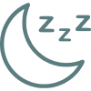 Outline of a crescent moon with three Z symbols above it, representing sleep or nighttime.